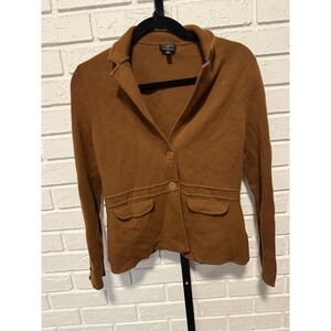 Talbots Petite Merino Wool Knit Blazer Cardigan Brown Career Jacket MP